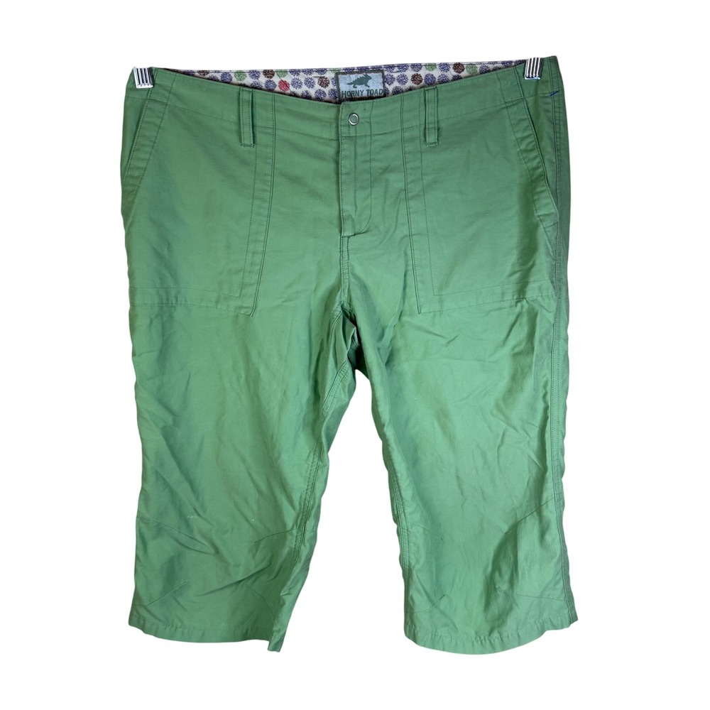 Toad&Co‎ Horny Toad Womens Boho Size 8 Green Cropped Pants Embroidered Details